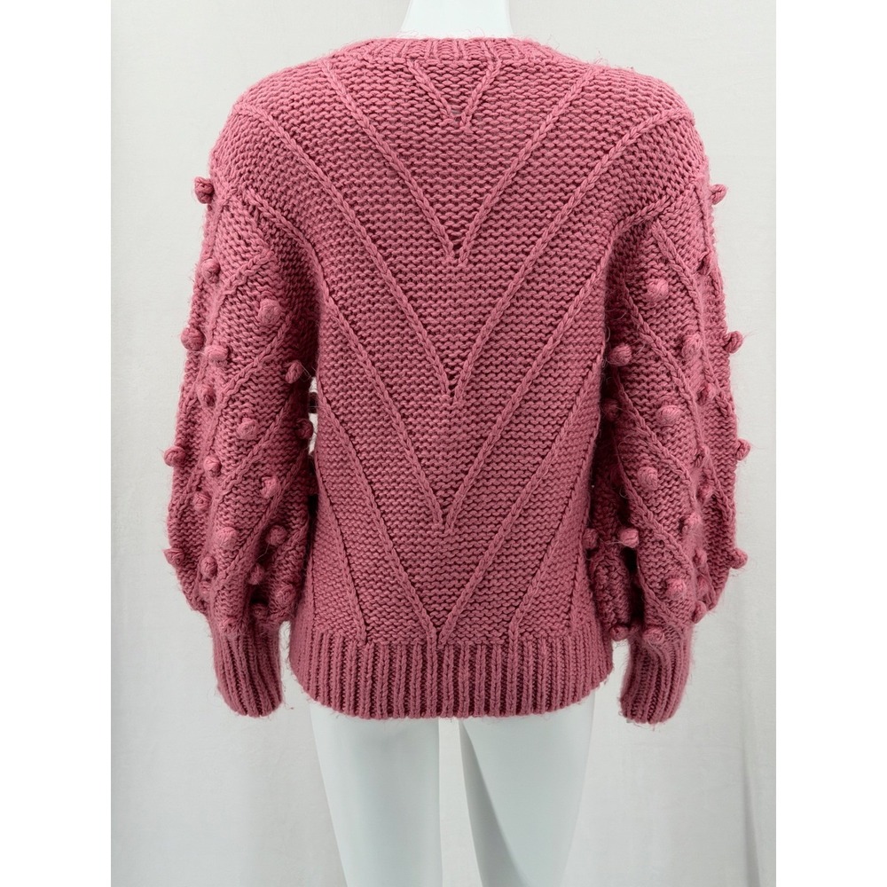 C/Meo Collective Sweater Women XS Pink Trade Places Pom 3D Chunky Knit Fall Boho - Picture 5 of 10